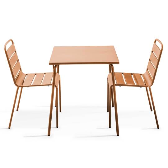 Mesa de jardín bistro cuadrada de metal 70x70 cm y 2 sillas | Oviala