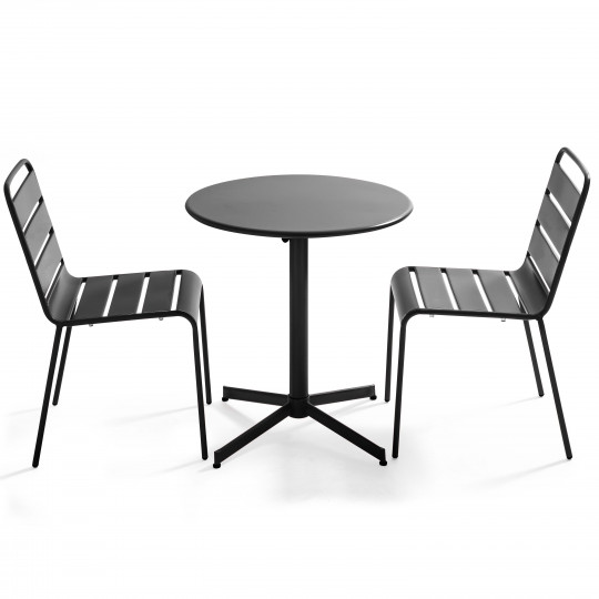 Mesa redonda con tablero plegable ø70 cm y 2 sillas de metal (1/1)