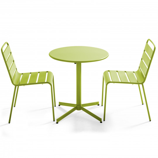 Mesa redonda con tablero plegable ø70 cm y 2 sillas de metal