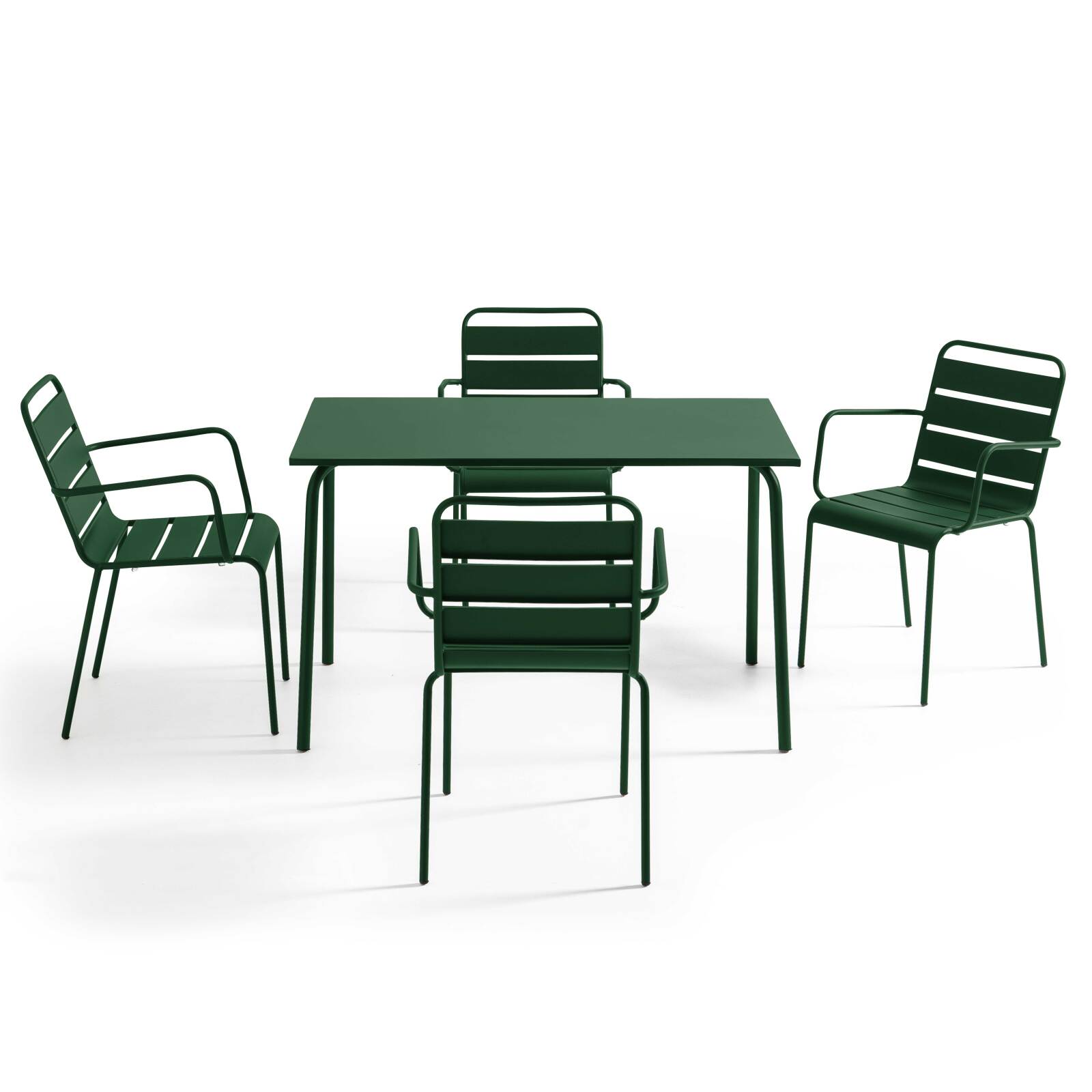 Mesa de jardín de metal 120x70 cm y 4 sillas con reposabrazos