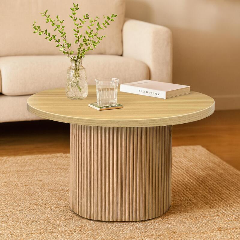 Mesa de centro efecto madera clara redonda 70 x 70 x 45 cm
