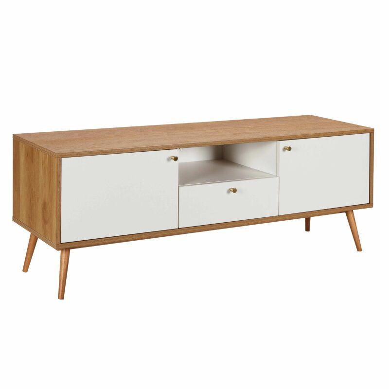 Mueble de TV efecto madera clara y blanco de 150 cm escandinavo