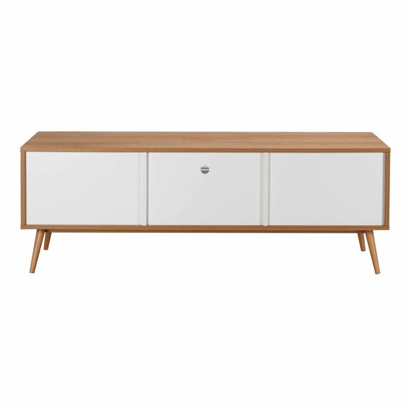 Mueble de TV efecto madera clara y blanco de 150 cm escandinavo