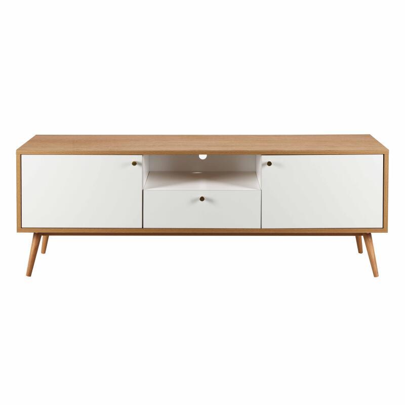 Mueble de TV efecto madera clara y blanco de 150 cm escandinavo