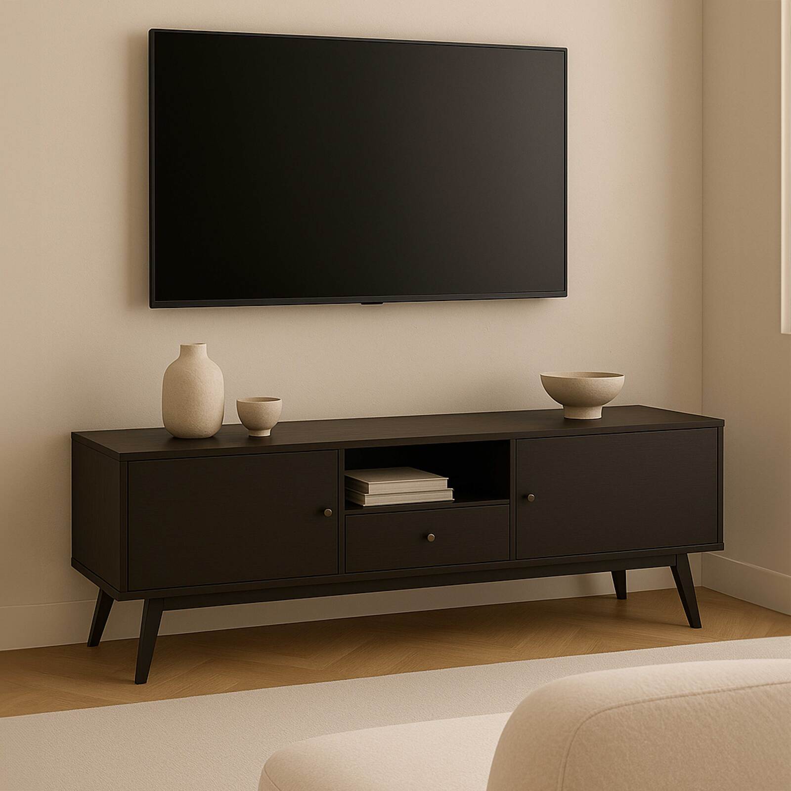 Mueble de TV efecto madera clara y blanco de 150 cm escandinavo  