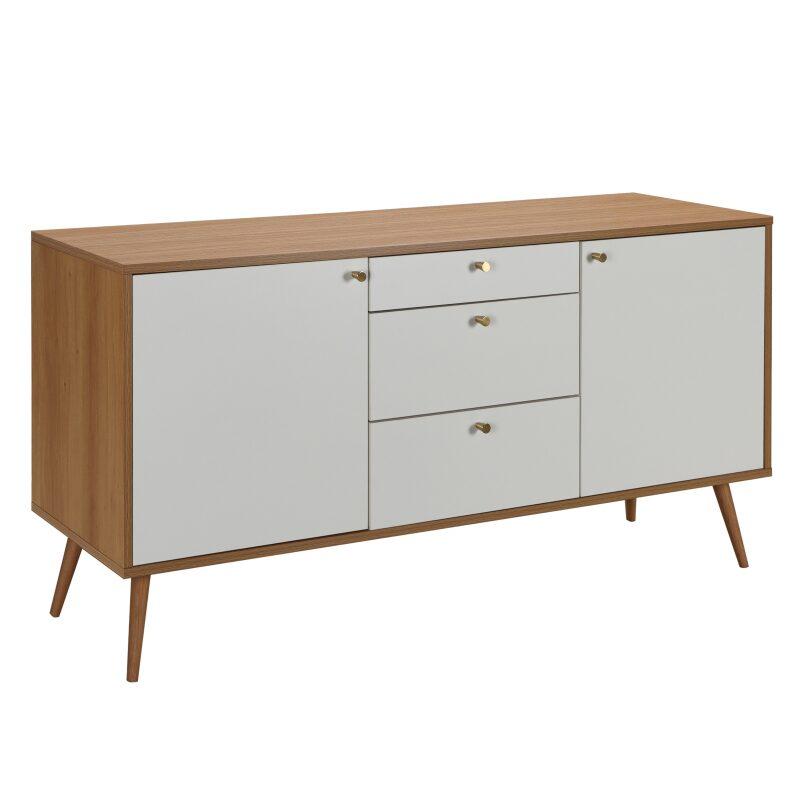 Aparador escandinavo efecto madera clara 2 puertas 3 cajones 150 cm