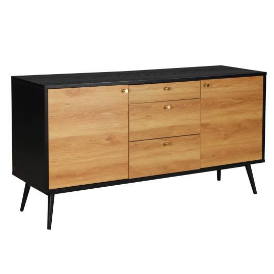 Aparador escandinavo efecto madera clara 2 puertas 3 cajones 150 cm | Oviala