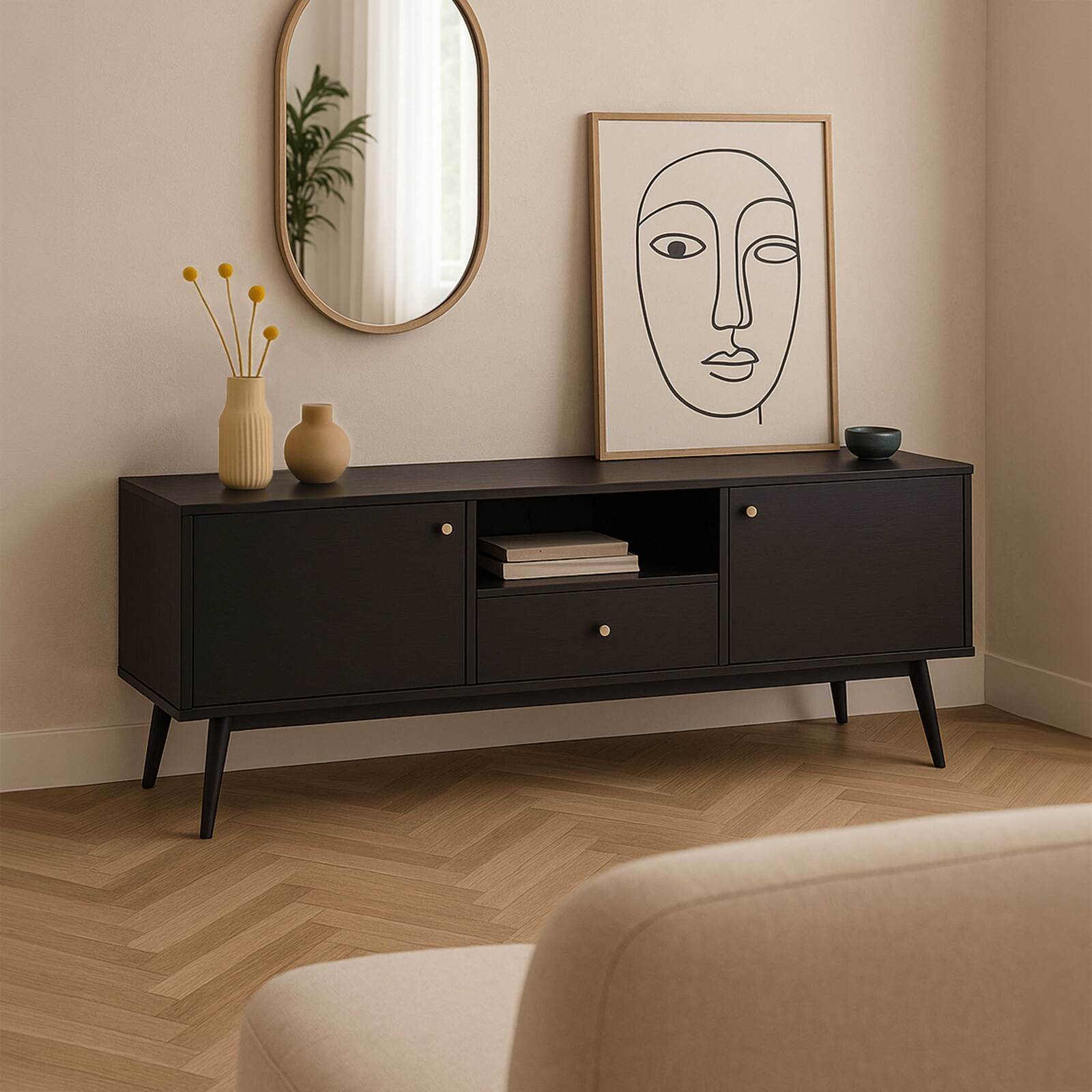 Mueble de TV efecto madera negra de 150 cm design
