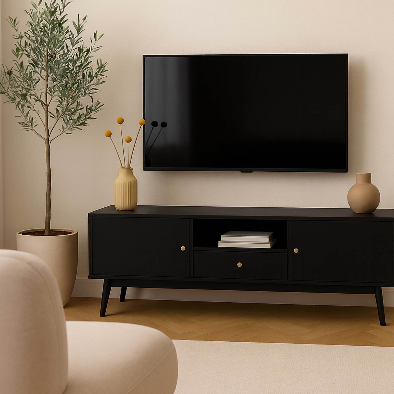 Mueble de TV efecto madera negra de 150 cm design