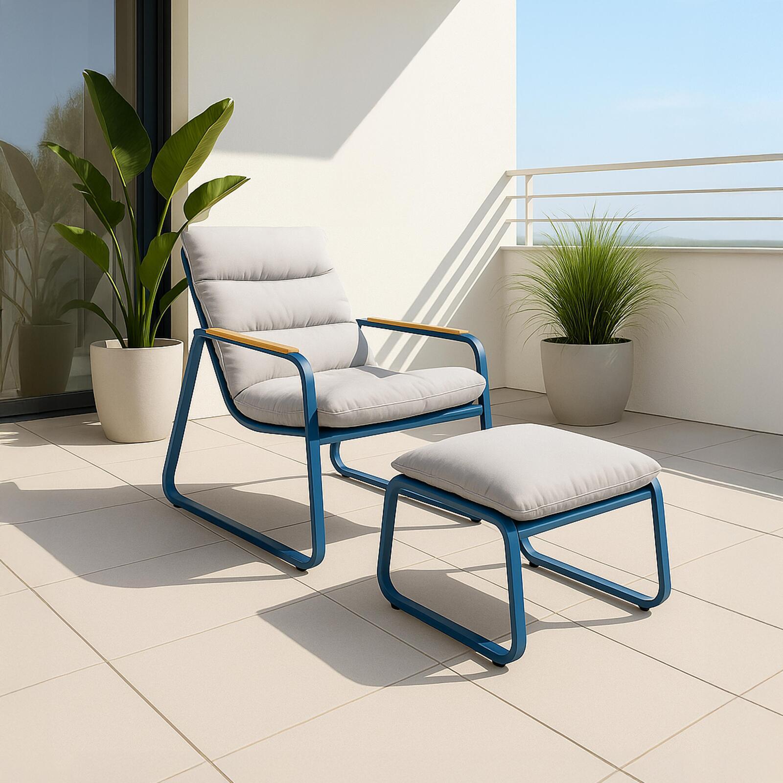 Sillón relax en acero y textileno con reposapiés.