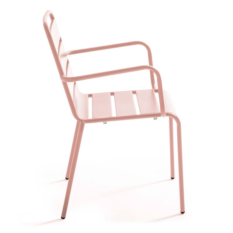 Mesa de jardín bistro cuadrada de metal 70x70 cm y 2 sillas con reposabrazos (6/7)