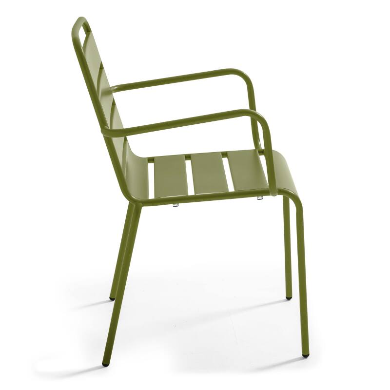 Mesa de jardín bistro cuadrada de metal 70x70 cm y 2 sillas con reposabrazos (7/8)