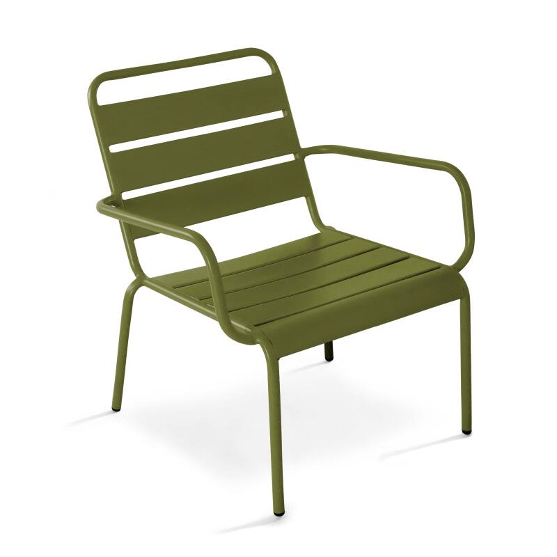 Lote de 2 sillones bajos y reposapiés de metal