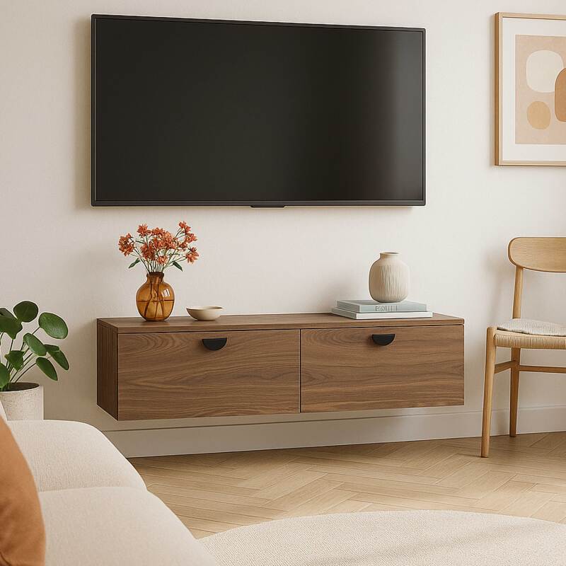 Mueble de TV suspendido efecto madera 120 cm estilo industrial