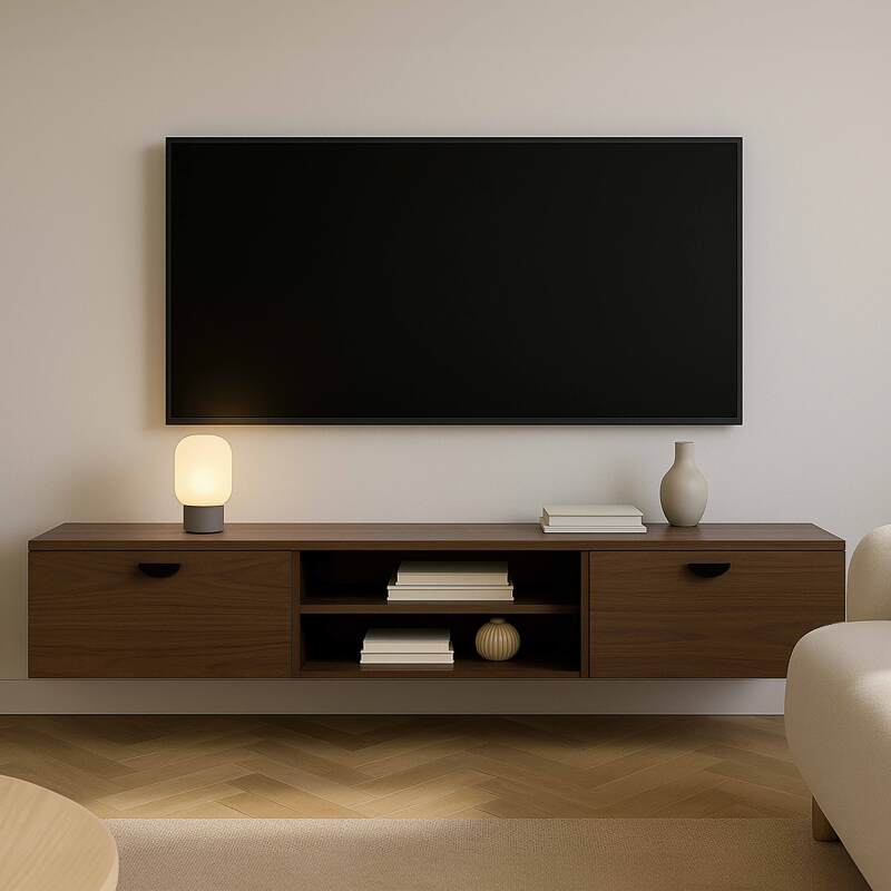 Mueble de TV suspendido efecto madera 160 cm estilo industrial (5/6)