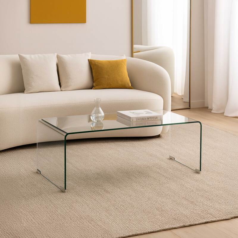 Mesa de centro de cristal templado rectangular 110x50 cm
