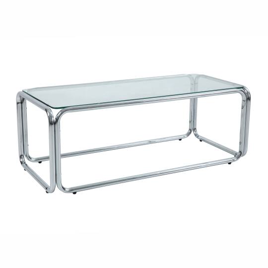 Mesa de centro de cristal templado rectangular 110x50 cm | Oviala