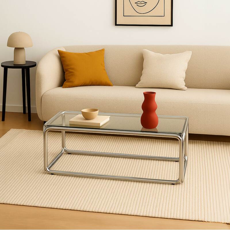 Mesa de centro de cristal templado rectangular 110x50 cm