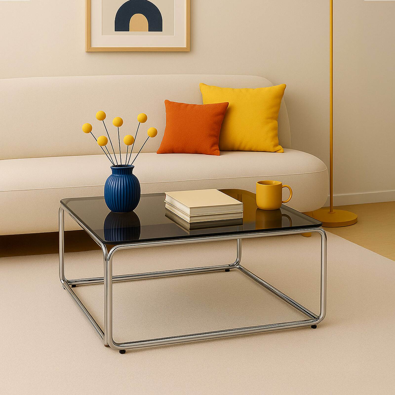 Mesa de centro de cristal templado cuadrada 90x90 cm