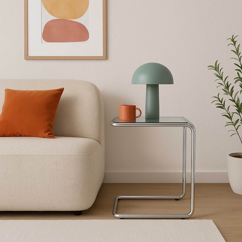 Mesa auxiliar de cristal templado cuadrada 50x46 cm