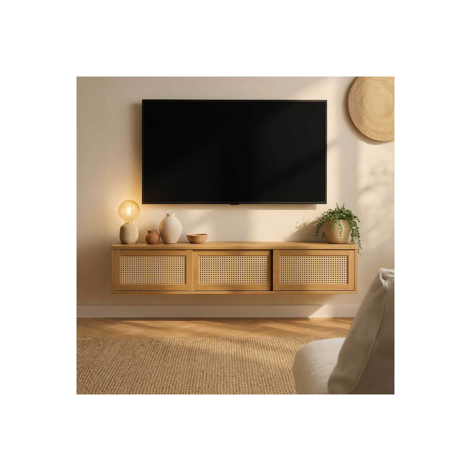 Mueble TV suspendido efecto madera 160 cm estilo bohemio