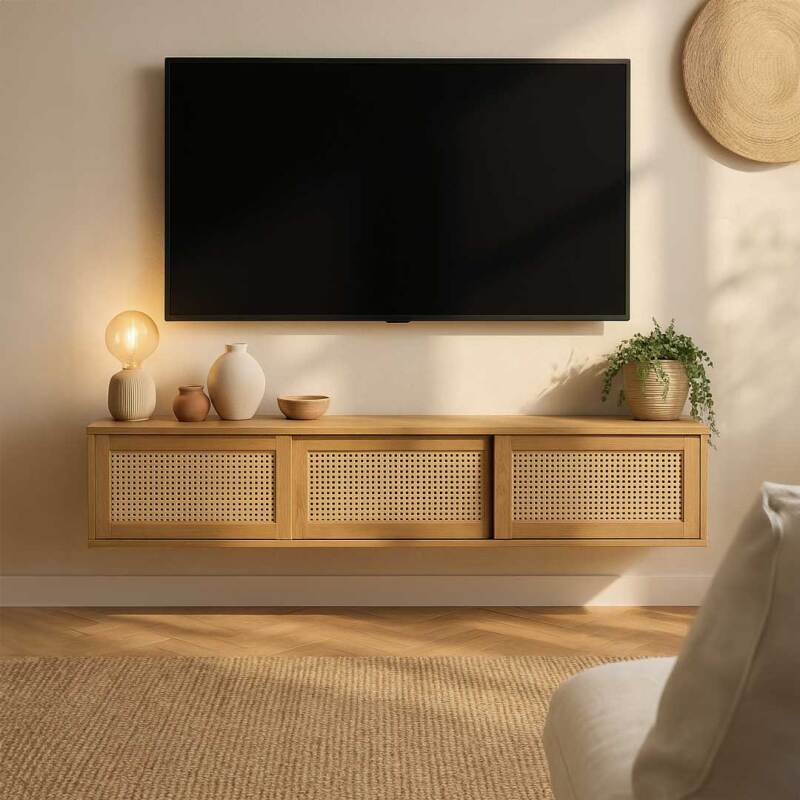 Mueble TV suspendido efecto madera 160 cm estilo bohemio