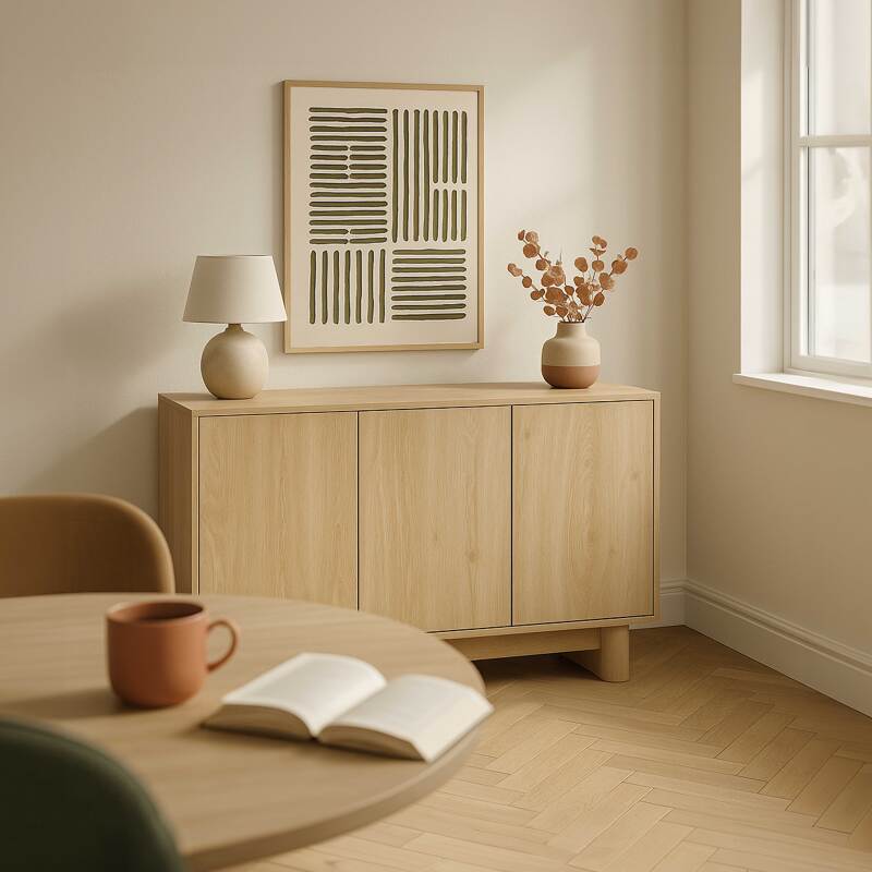 Aparador escandinavo efecto madera 3 puertas 120 cm