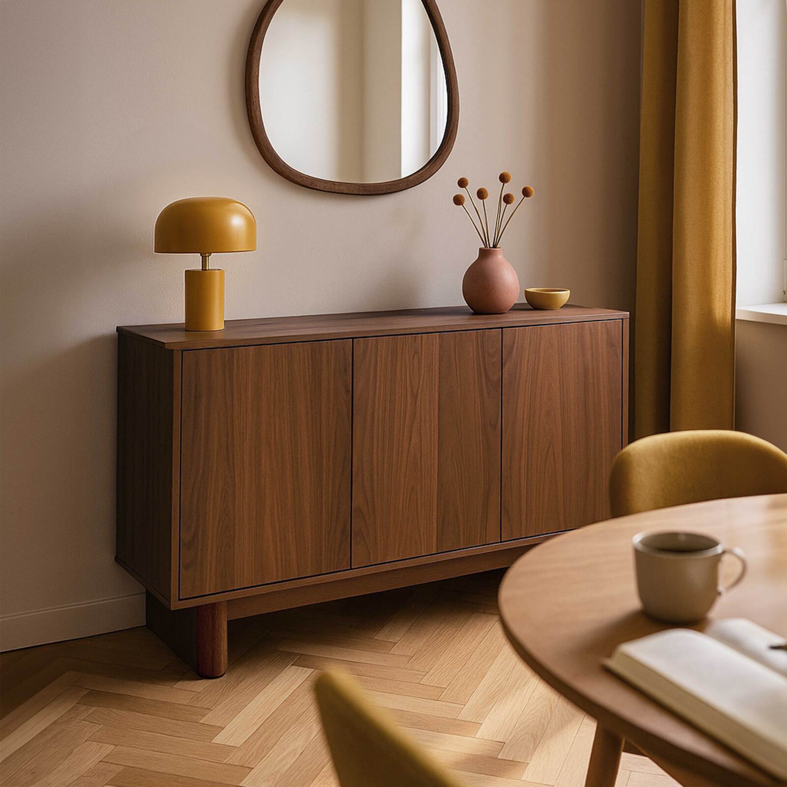 Aparador escandinavo efecto madera 3 puertas 120 cm