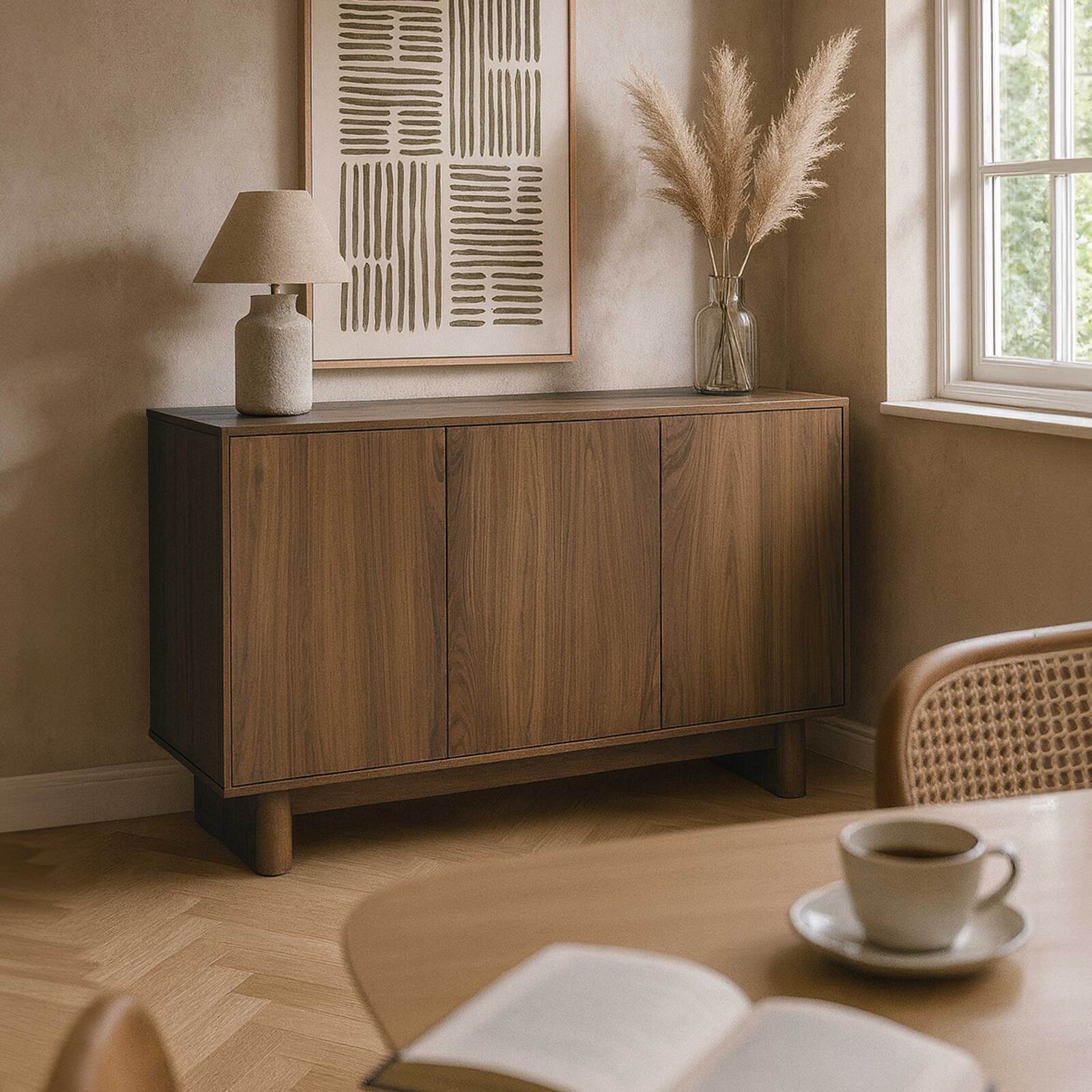 Aparador escandinavo efecto madera 3 puertas 120 cm
