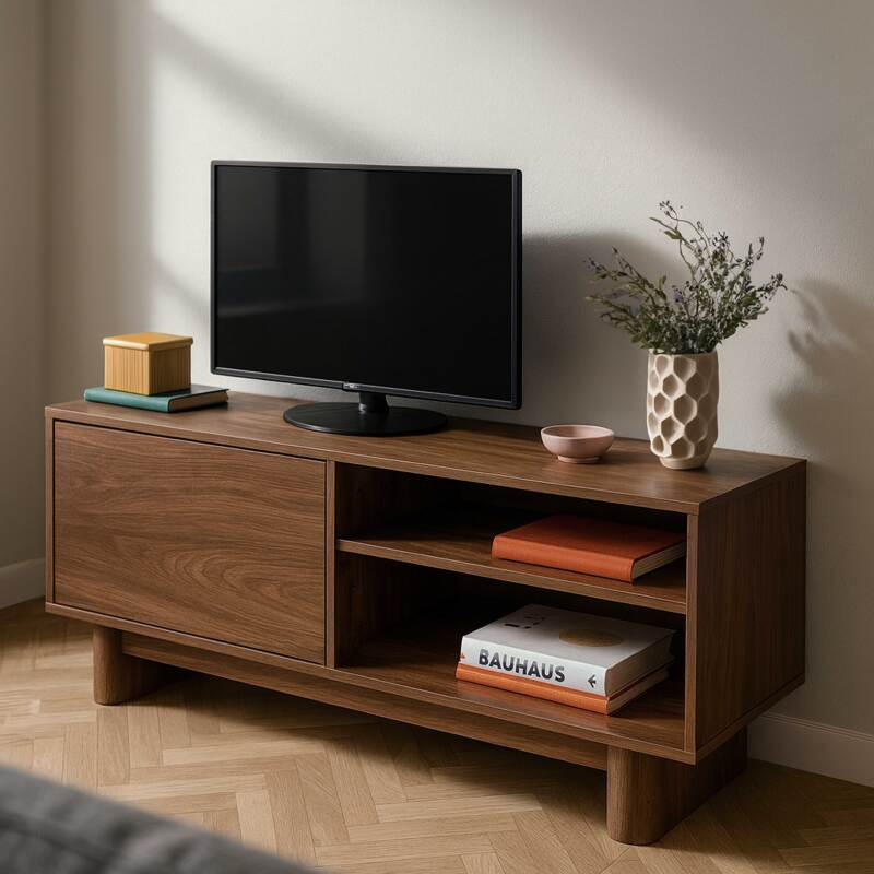 Mueble de TV efecto madera estilo escandinavo 120 cm (6/7)