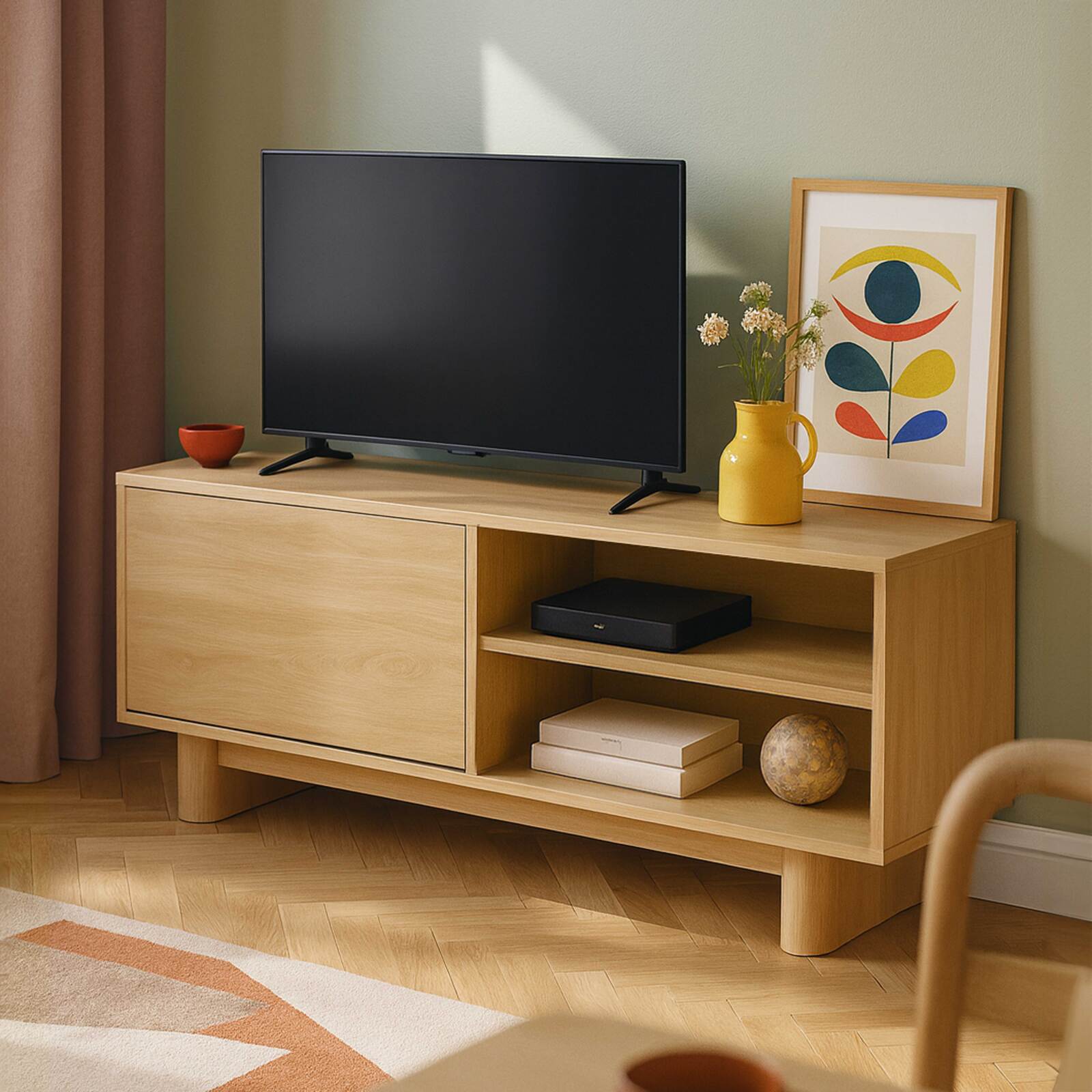 Mueble de TV efecto madera estilo escandinavo 120 cm