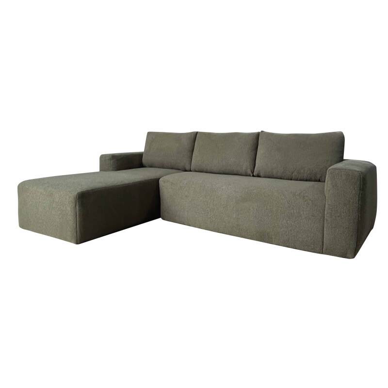 Sofá esquinero 4 plazas en tejido de rizo con chaise longue derecha y cojines