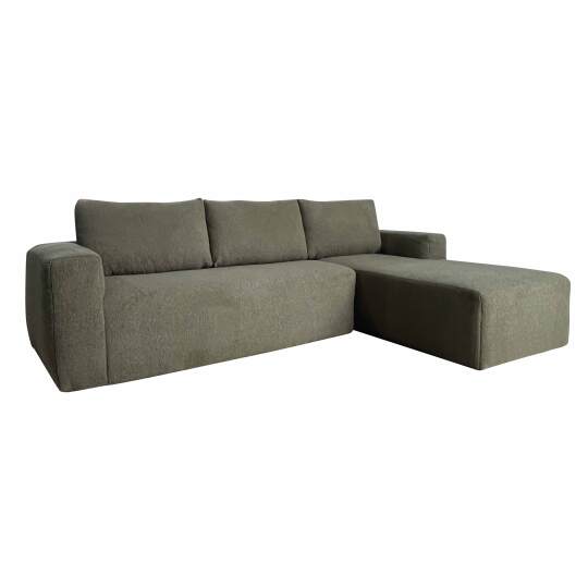 Sofá esquinero de 4 plazas en tejido de rizo con chaise longue izquierda y cojines