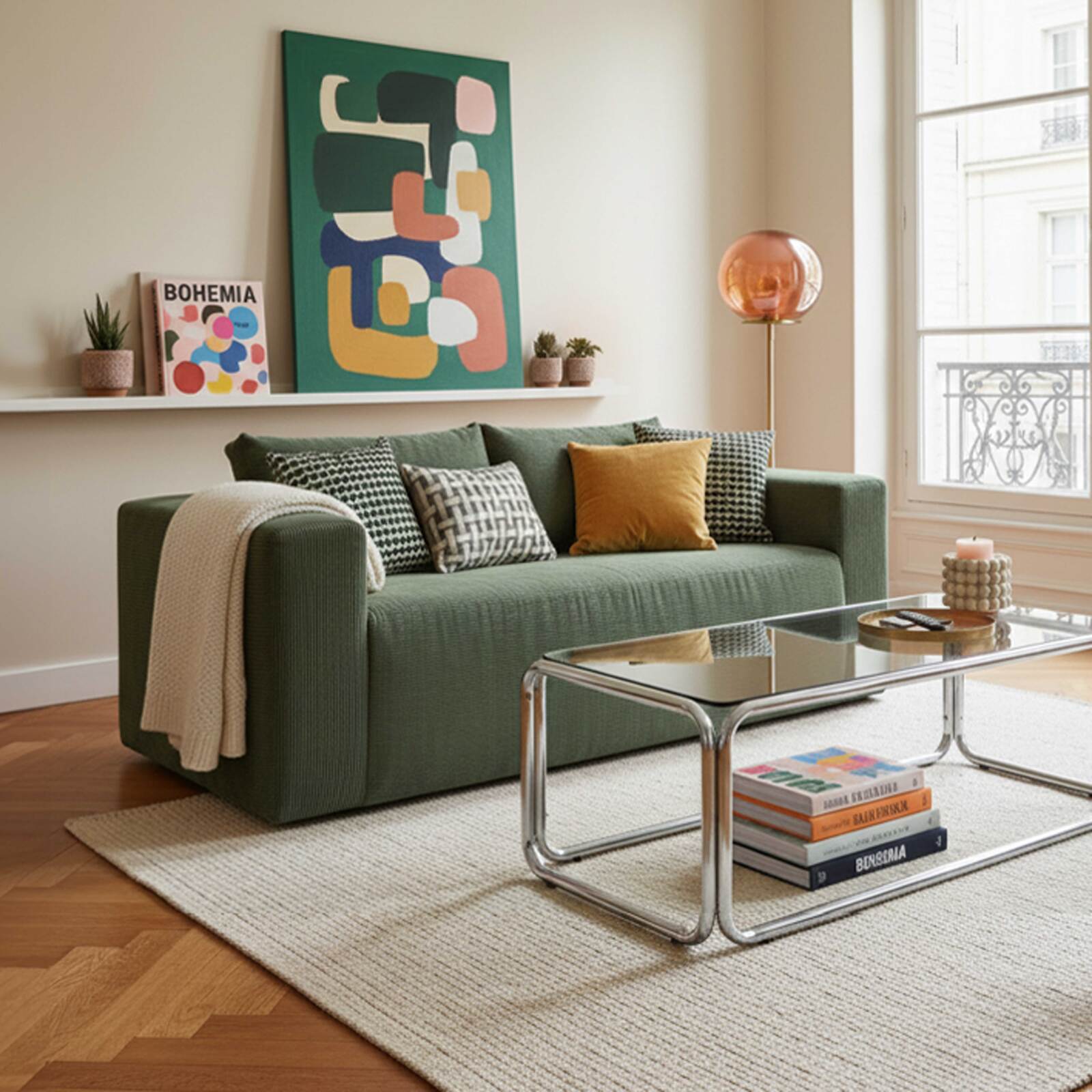 Sofá 2 plazas en tejido acanalado con cojínes