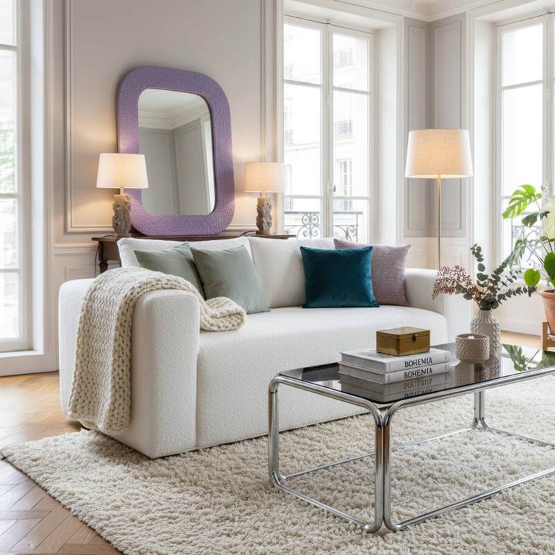 Sofá 2 plazas en tejido de rizo con cojínes