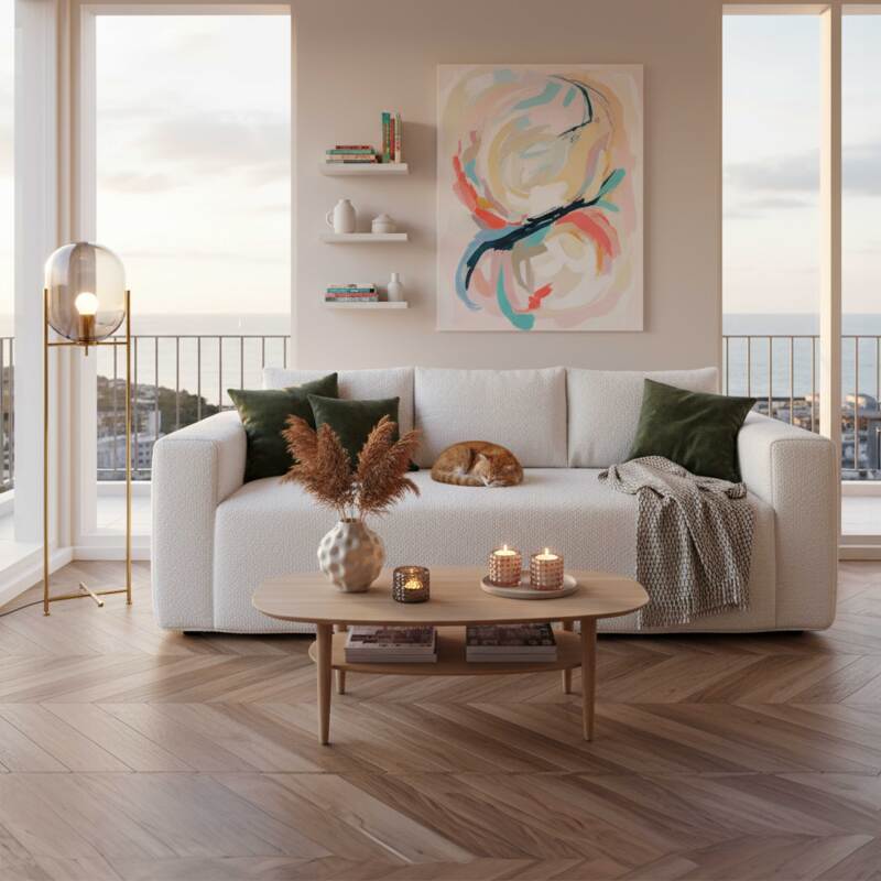 Sofá de 3 plazas en tejido de rizo con cojines (4/5)