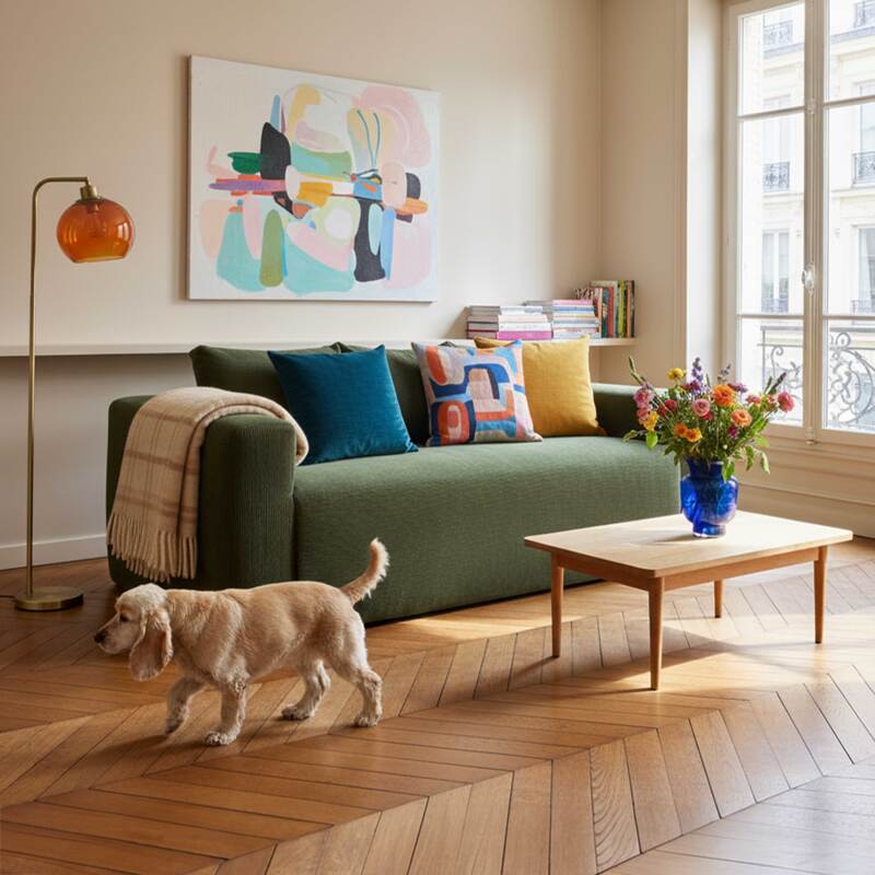 Sofá de 3 plazas en tejido acanalado con cojínes