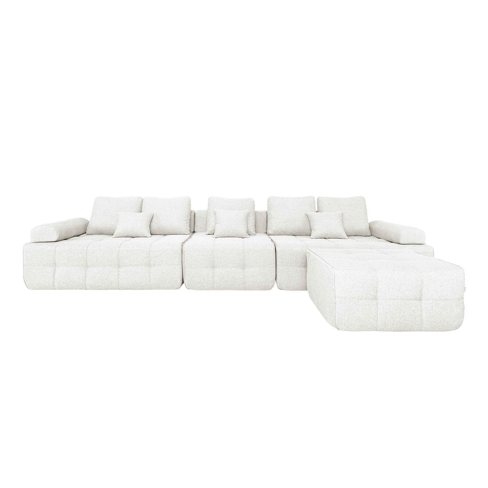 Sofá de 5 plazas de tela con puf y cojines