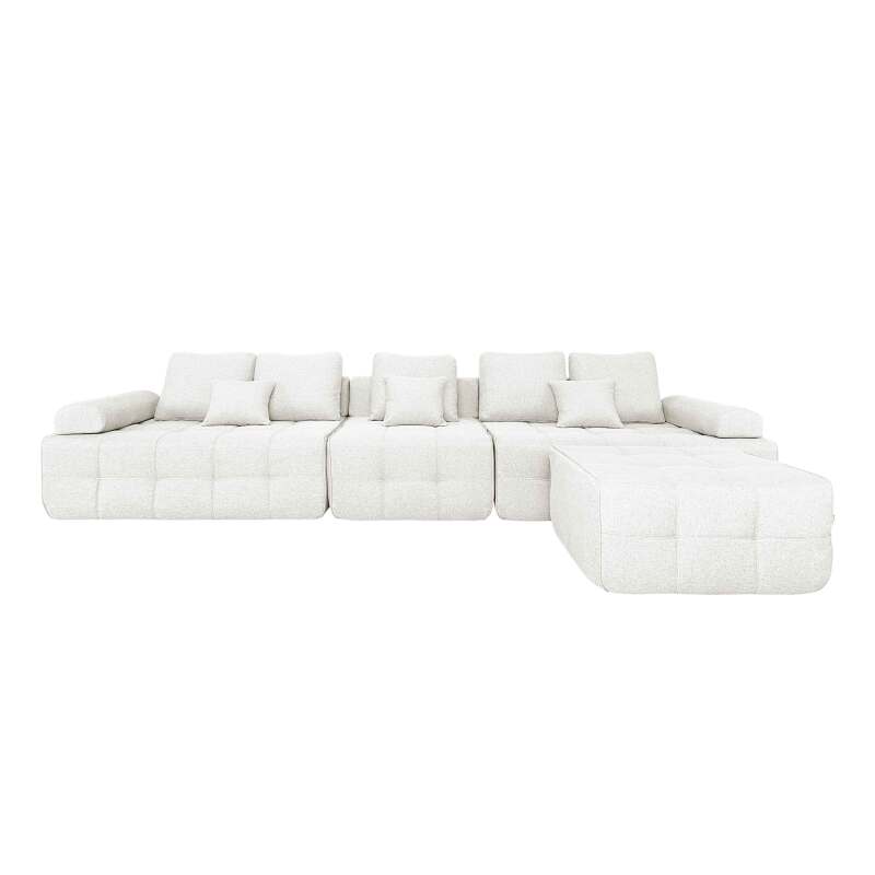 Sofá de 5 plazas de tela con puf y cojines