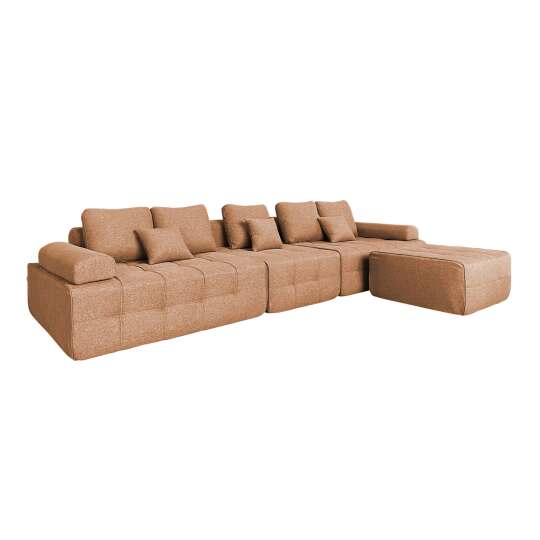 Sofá modular de 5 plazas de tela con puf y cojines | Oviala