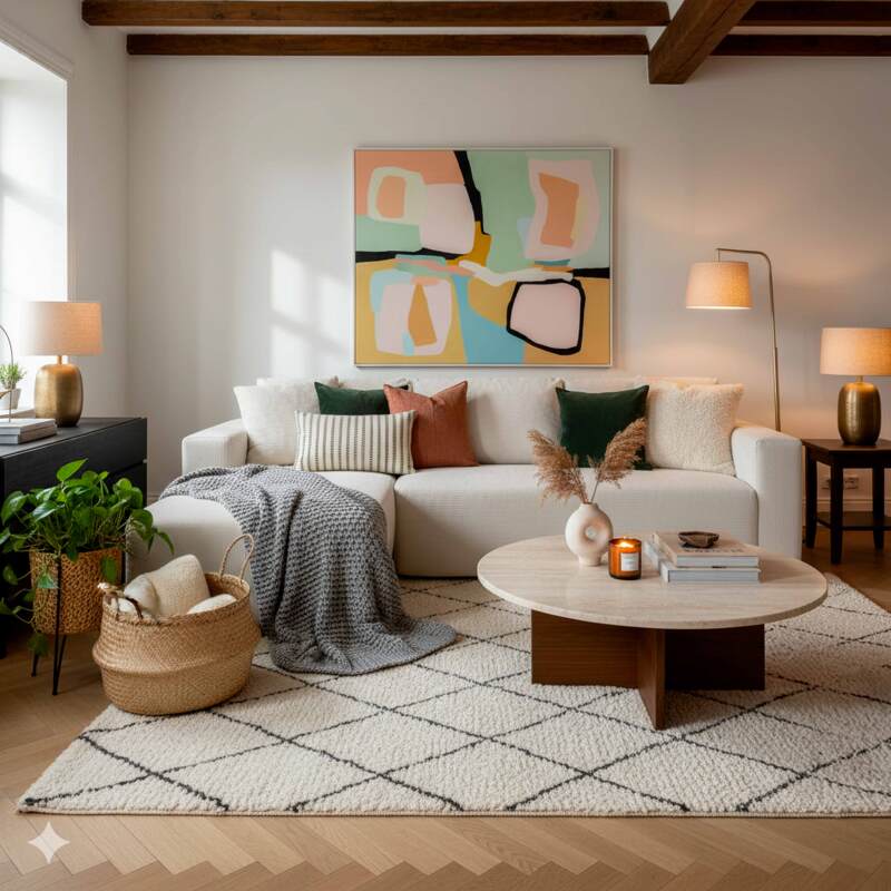 Sofá esquinero de 4 plazas en tejido de acanalado con chaise longue izquierda y cojines