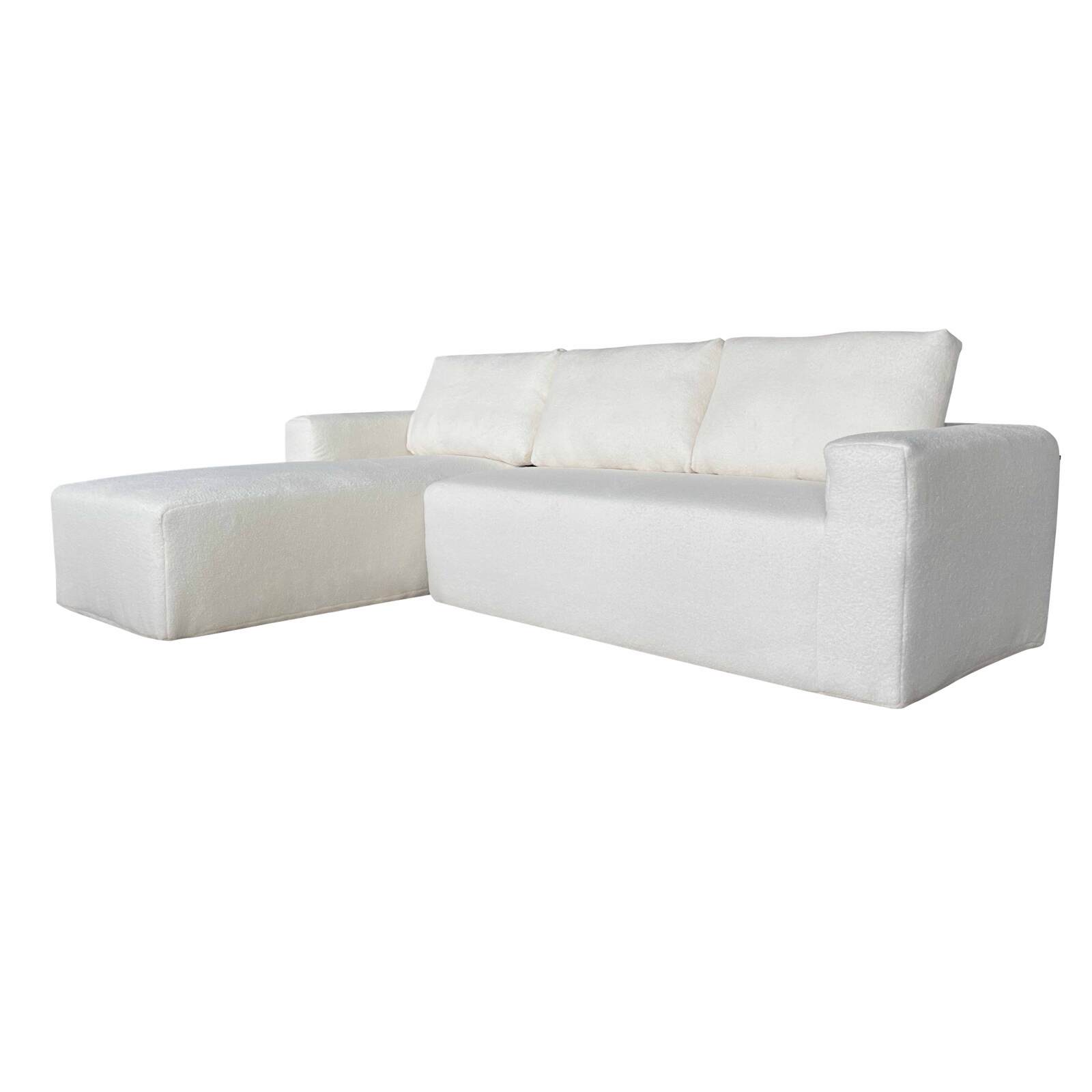 Sofá esquinero de 4 plazas en tejido de rizo con chaise longue izquierda y cojines