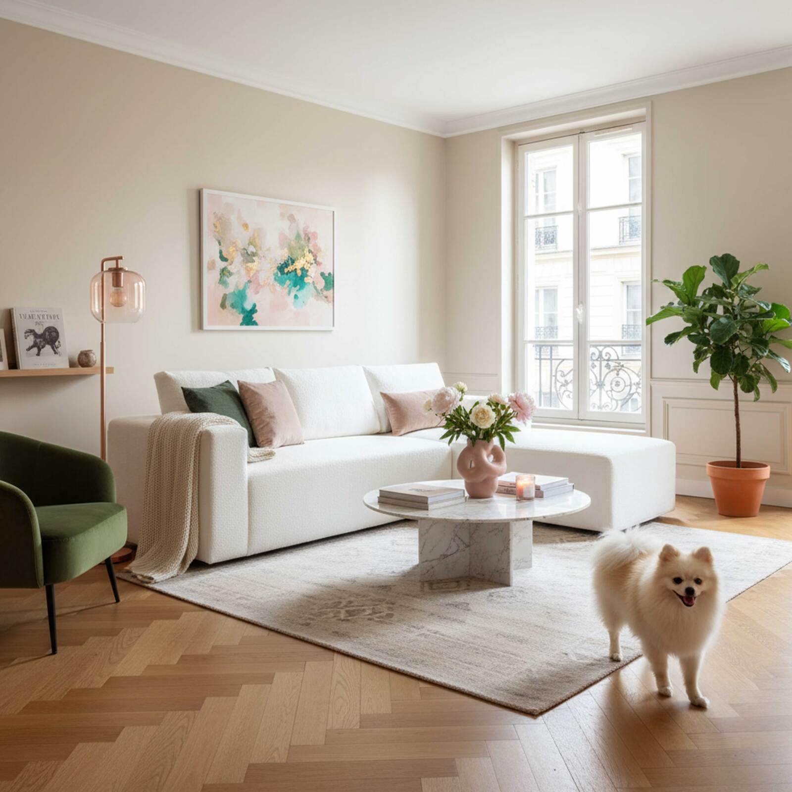 Sofá esquinero 4 plazas en tejido de rizo con chaise longue derecha y cojines