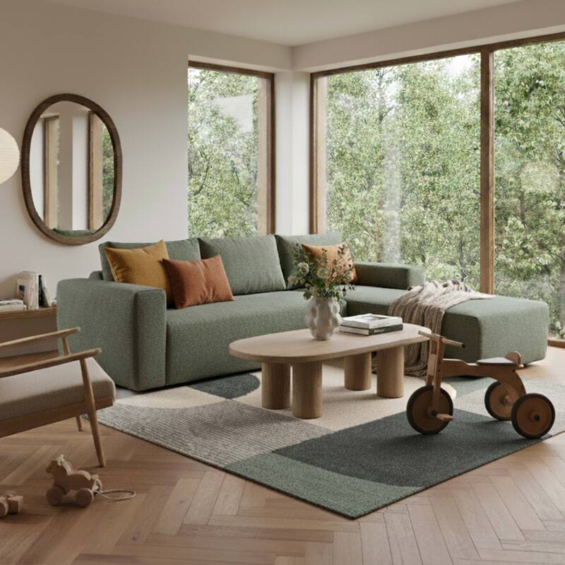 Sofá esquinero 4 plazas en tejido de rizo con chaise longue derecha y cojines