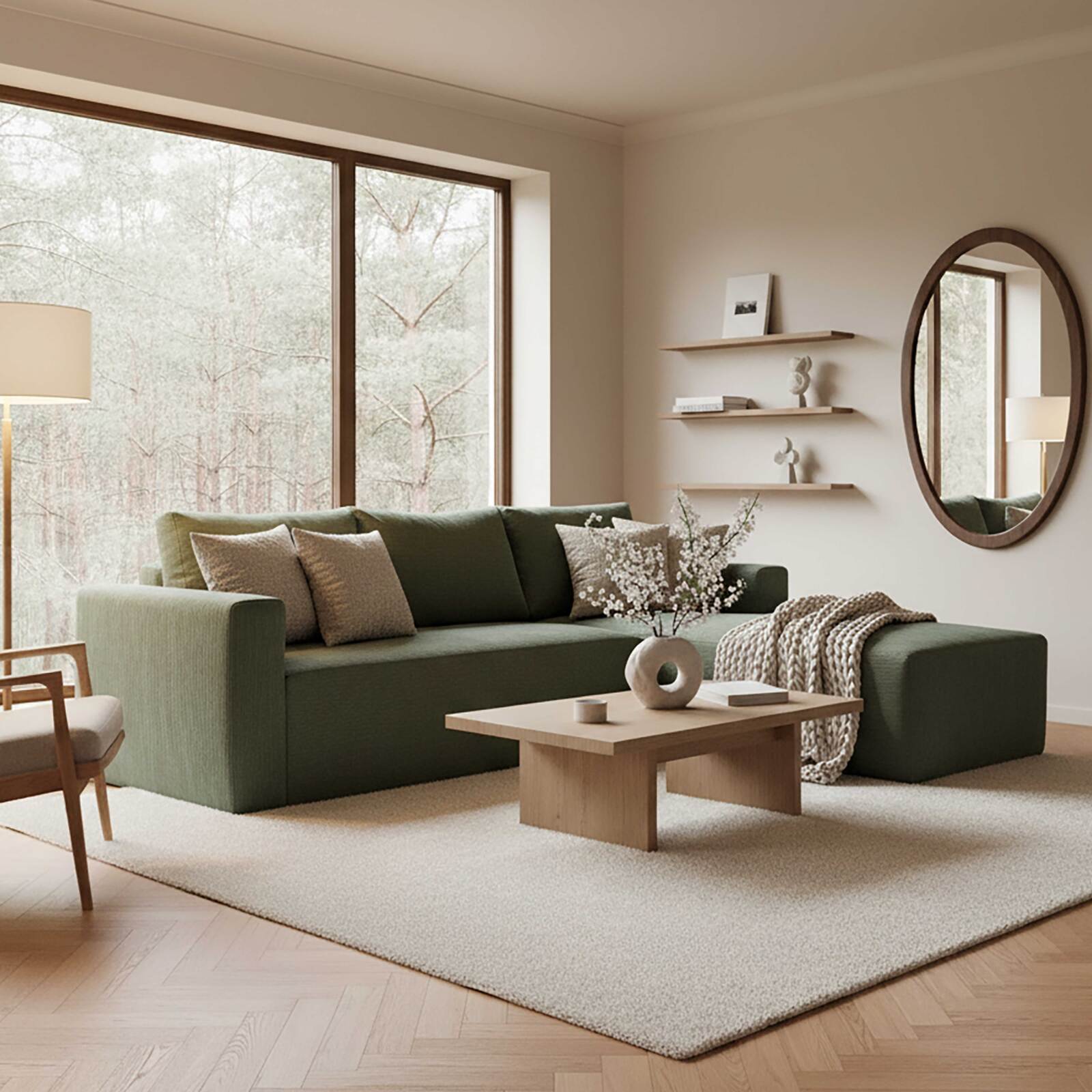 Sofá esquinero de 4 plazas en tejido de acanalado con chaise longue derecha y cojines Sofá esquinero de 4 plazas en tejido de acanalado con chaise longue derecha y cojines