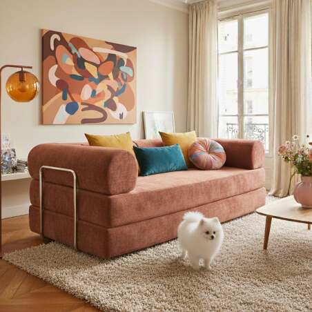 Sofá cama 2 plazas de tela con cojines