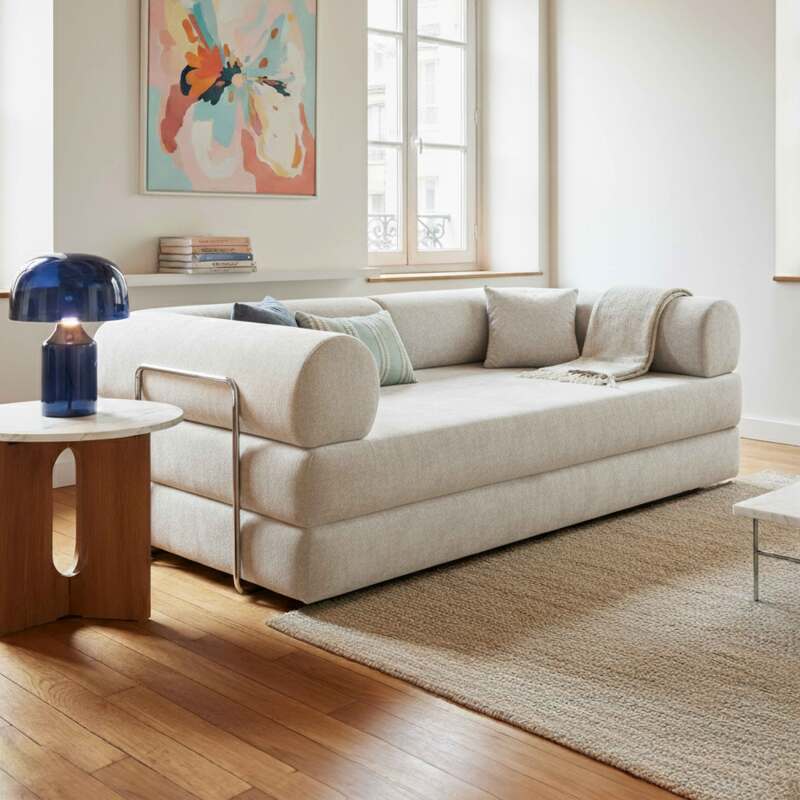 Sofá cama 2 plazas de tela con cojines (7/8)