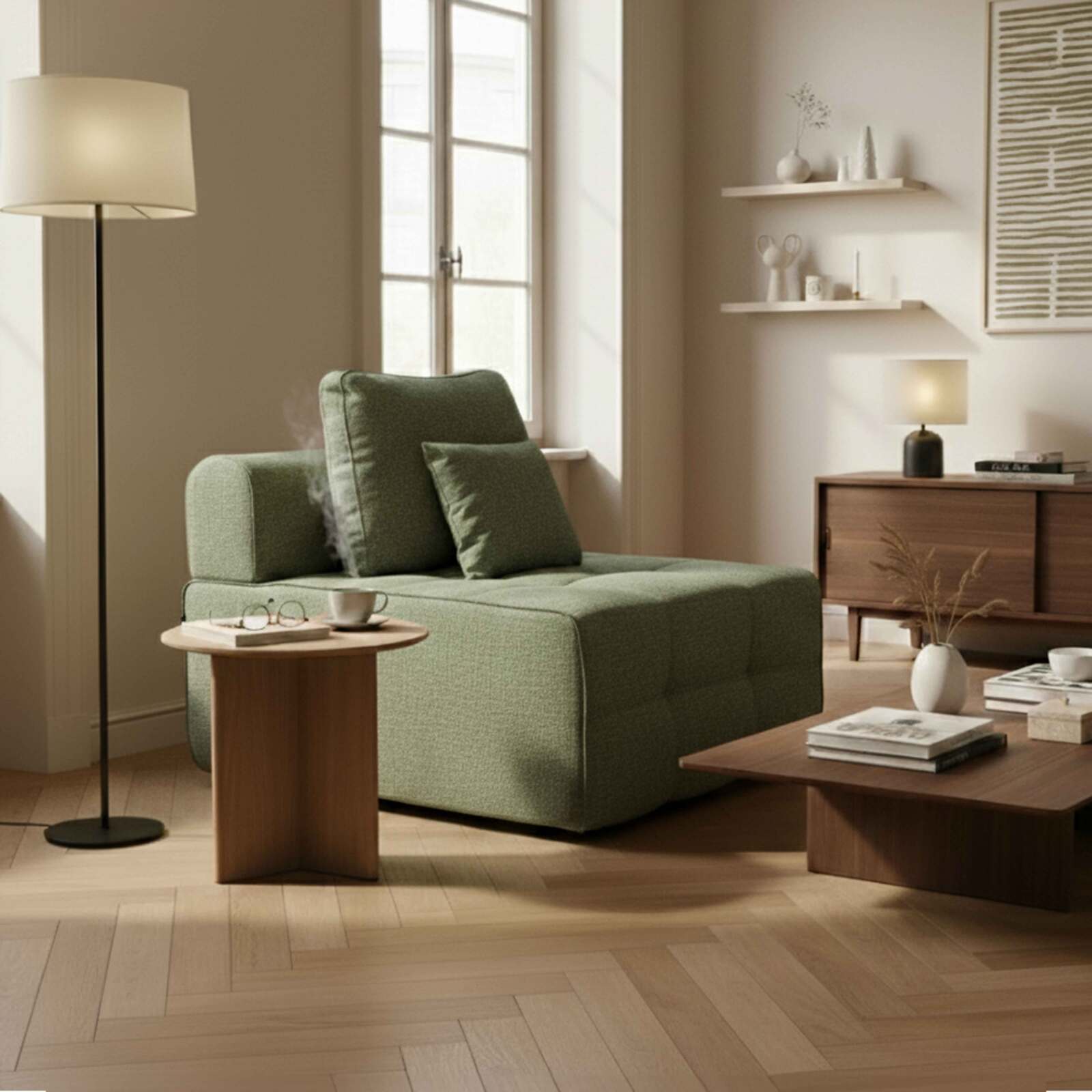 Módulo central de 1 plaza para sofá de tela con cojines