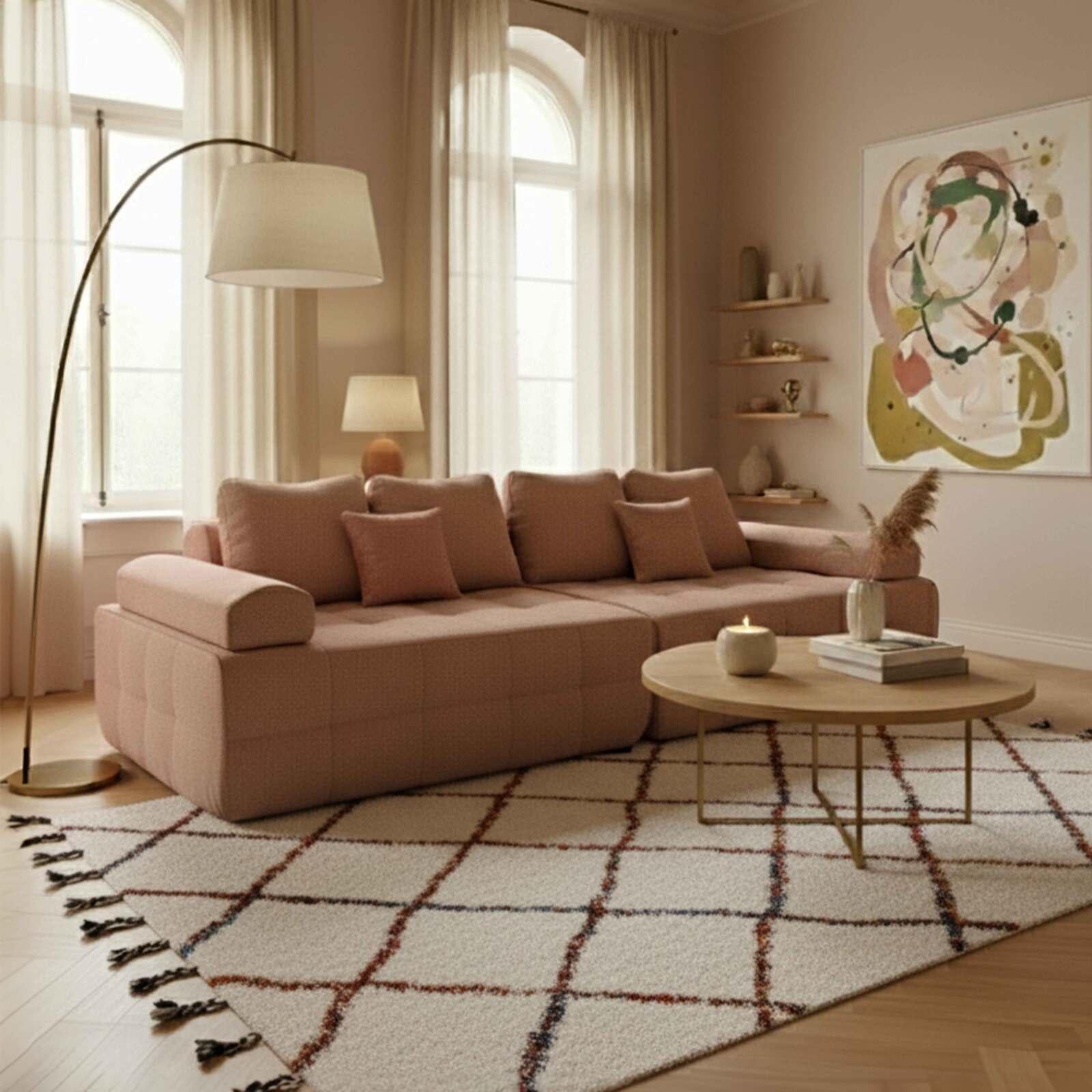 Sofá de 4 plazas de tela con cojines