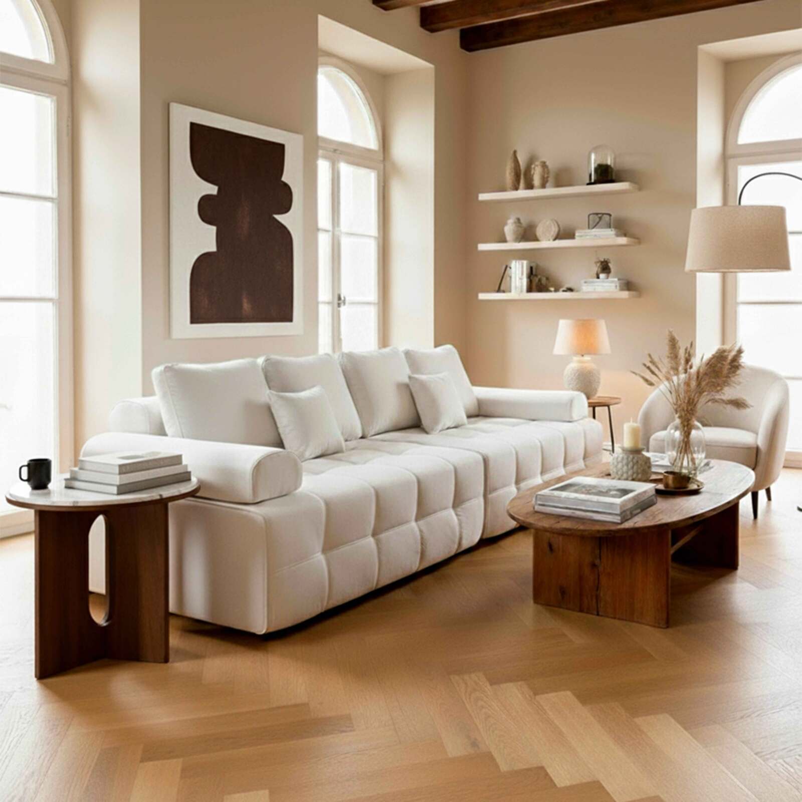 Sofá de 4 plazas de tela con cojines